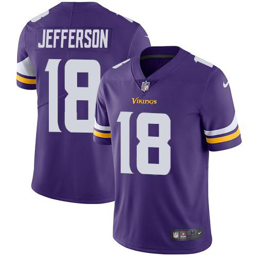 Nike Vikings #18 Justin Jefferson Purple Team Color Youth Stitched NFL Vapor Untouchable Limited Jersey